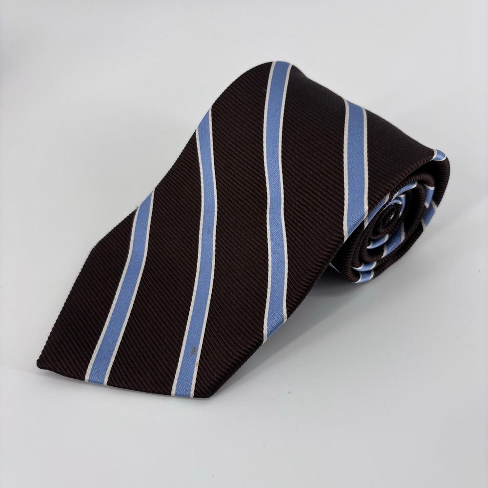 Brooks Brothers Makers Silk Repp Stripe Necktie Men OS Brown Blue Classic Prep